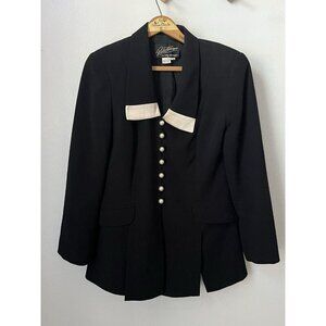 Vtg Rickie Freeman‎ black dressy jacket pearl buttons satin lapel 80s glam M
